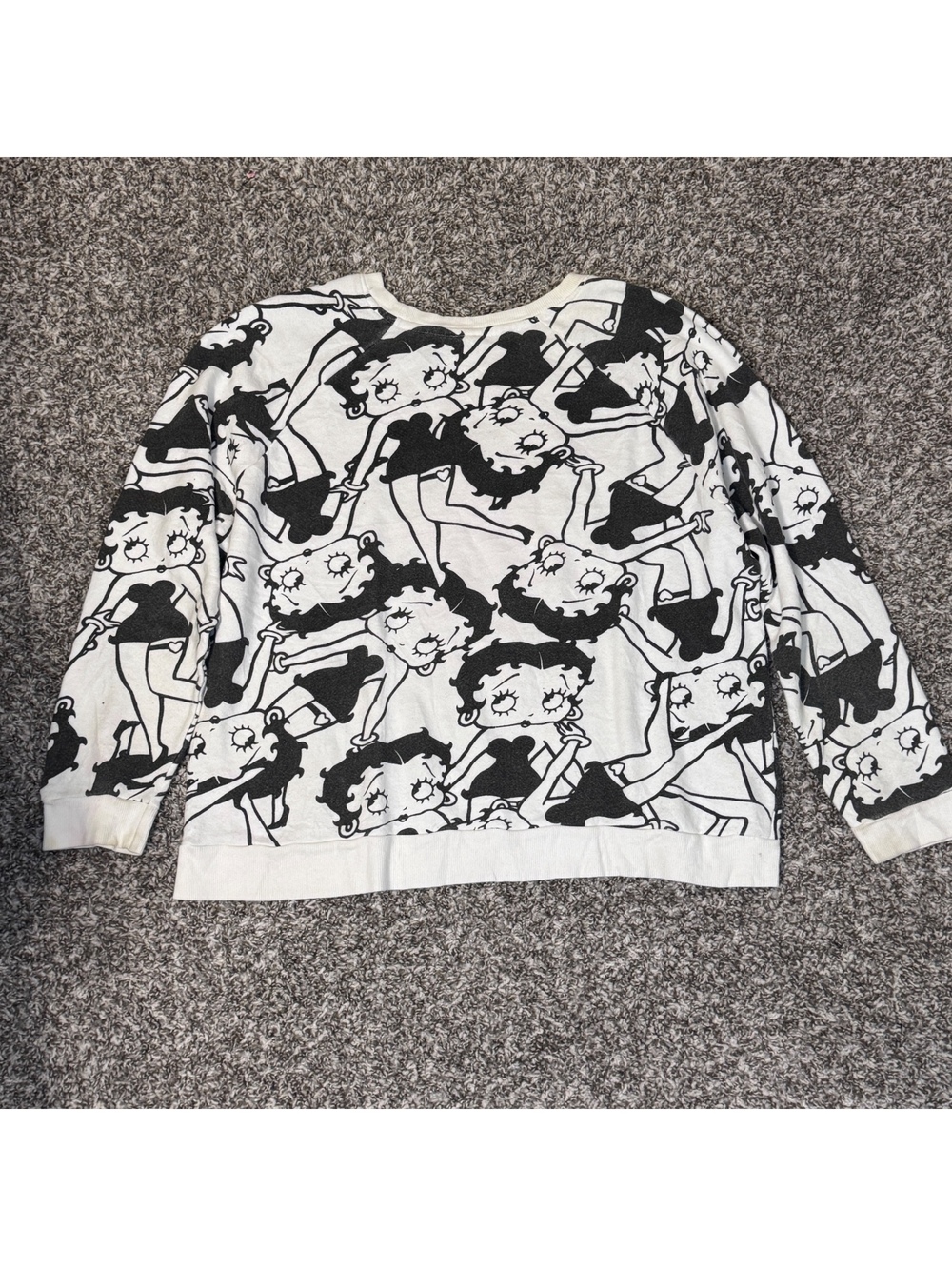 Betty Boop All Over Print Sweatshirt Womens L Black White Y2K Graphic